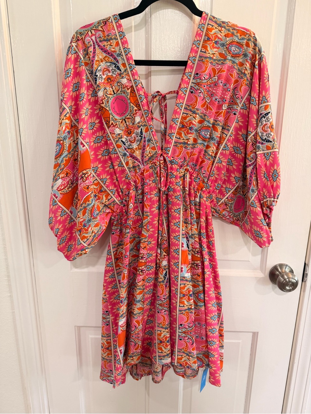 Cupshe Pink and Orange Paisley Tie-Front Boho Dress